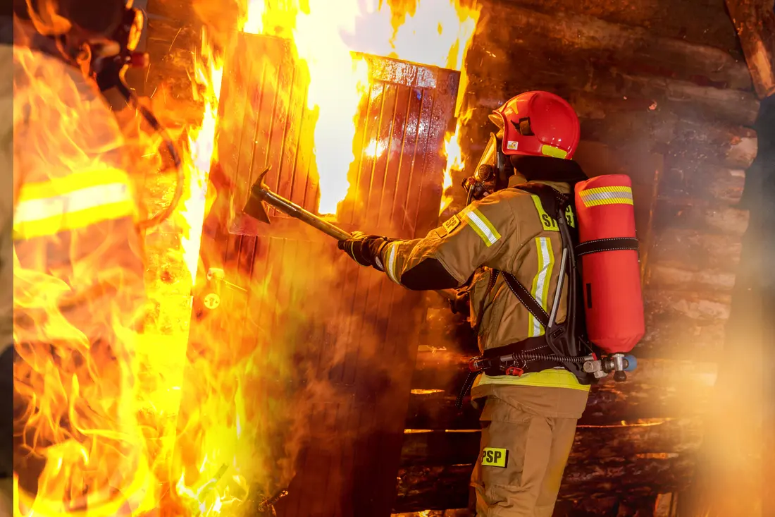 A firefighter in flames, shoot for FHR
